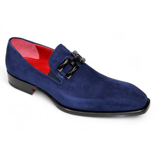 Emilio Franco "Francesco" Navy Genuine Italian Suede Leather With Bracelet Loafers.